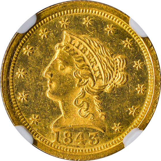 Picture of 1843-O LIBERTY HEAD $2.5, LARGE DATE MS61 