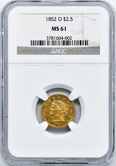 Picture of 1852-O LIBERTY HEAD $2.5 MS61 
