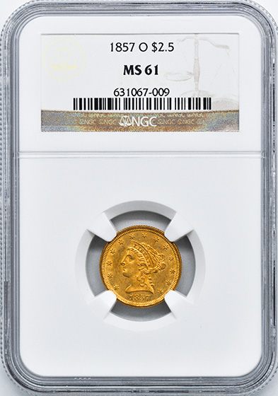 Picture of 1857-O LIBERTY HEAD $2.5 MS61 