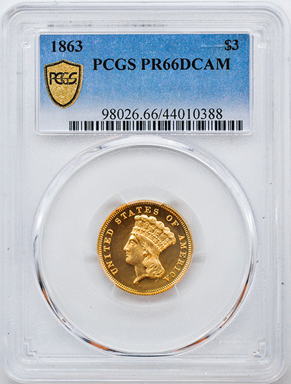 Picture of 1863 INDIAN PRINCESS $3 PR66 Deep Cameo