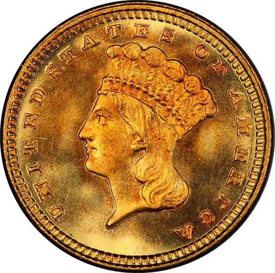 Picture of 1882 GOLD G$1, TYPE 3 MS68 
