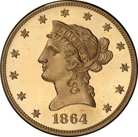 1864 LIBERTY HEAD $10
