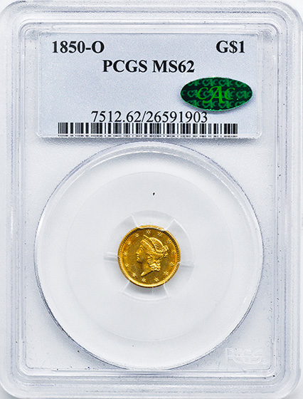 Picture of 1850-O GOLD G$1, TYPE 1 MS62 