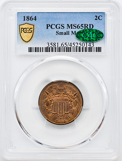 Picture of 1864 2C, SMALL MOTTO MS65 Red