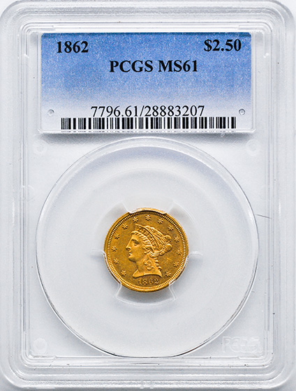 Picture of 1862 LIBERTY HEAD $2.5 MS61 