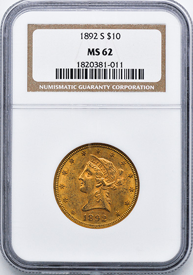 Picture of 1892-S LIBERTY HEAD $10 MS62 