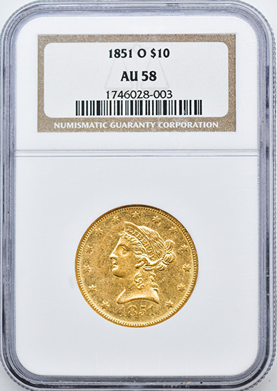 Picture of 1851-O LIBERTY HEAD $10 AU58 