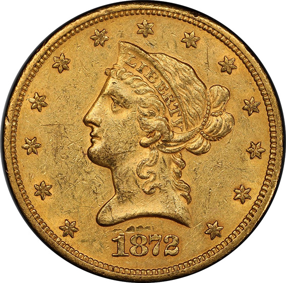 Picture of 1872-S LIBERTY HEAD $10 AU55 