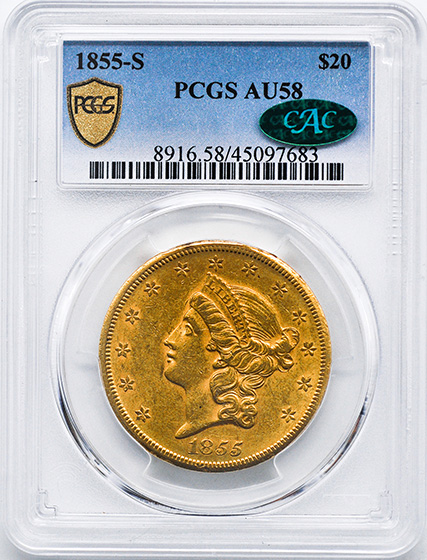 Picture of 1855-S LIBERTY HEAD $20 AU58 