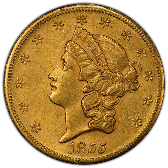 Picture of 1855-S LIBERTY HEAD $20 AU58 