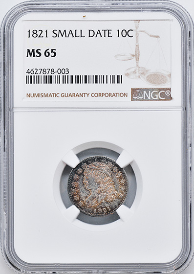 Picture of 1821 CAPPED BUST 10C, SMALL DATE MS65 