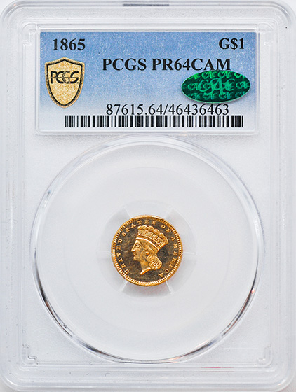 Picture of 1865 GOLD G$1, TYPE 3 PR64 Cameo