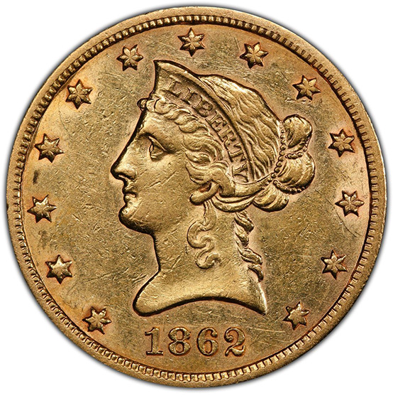 Picture of 1862-S LIBERTY HEAD $10 AU53 