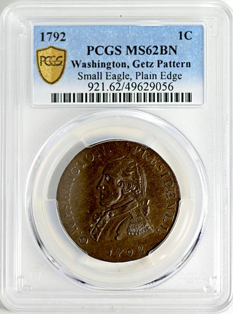 Picture of 1792 WASH GETZ, SM EAGLE CENT MS62 Brown