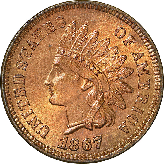 Picture of 1867 INDIAN BRONZE 1C MS66 Red