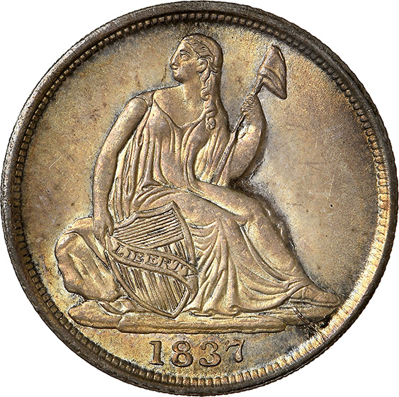 Picture of 1837 LIBERTY SEATED H10C, NO STARS, SMALL DATE MS67+ 