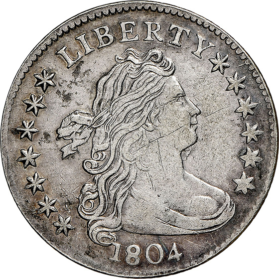 Picture of 1804 DRAPED BUST 10C, 13 STARS REVERSE AU55 