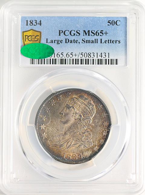Picture of 1834 CAPPED BUST 50C, LARGE DATE, SMALL LETTERS MS65+ 