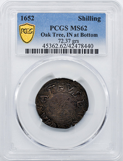 Picture of 1652 OAK TREE SHILLING, OAK TREE, IN AT BOTTOM MS62 