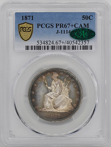 Picture of 1871 LONGACRE 50C, J-1114 PR67+ Cameo