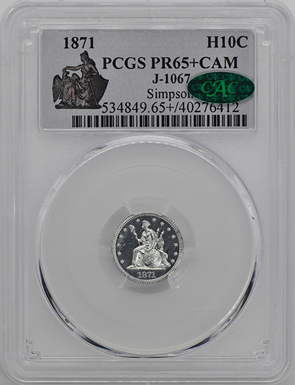 Picture of 1871 LONGACRE SILVER 5C J-1067, SILVER PR65+ 