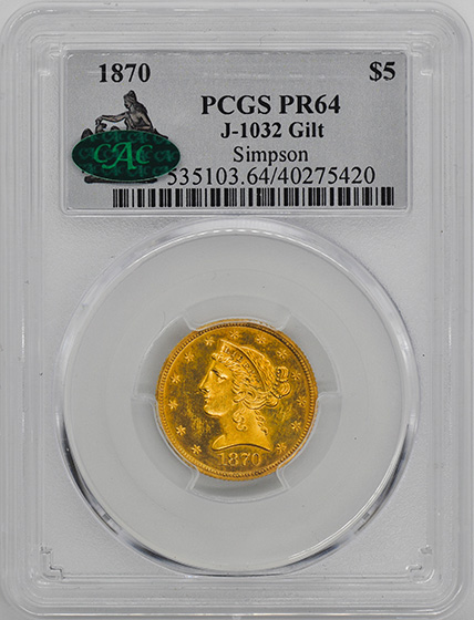 Picture of 1870 LIBERTY $5 GILT J-1032 PR64 