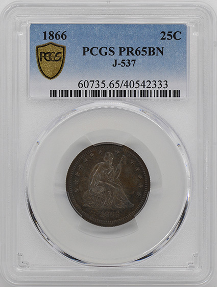 Picture of 1866 25C J-537 PR65 Brown