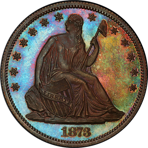 Picture of 1873 SEATED 50C J-1272 PR67 Brown
