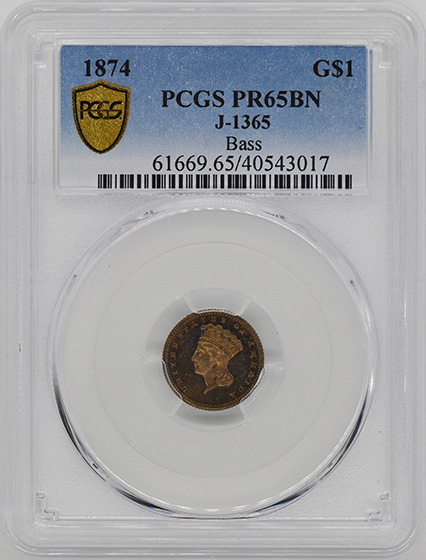 Picture of 1874 G$1 J-1365 PR65 Brown