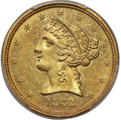 1842-D LIBERTY $5 MS61