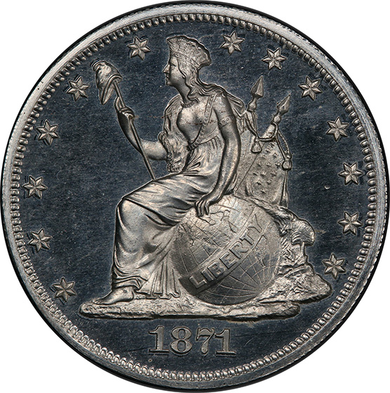 Picture of 1871 LONGACRE 50C J-1116, SILVER PR67 Cameo