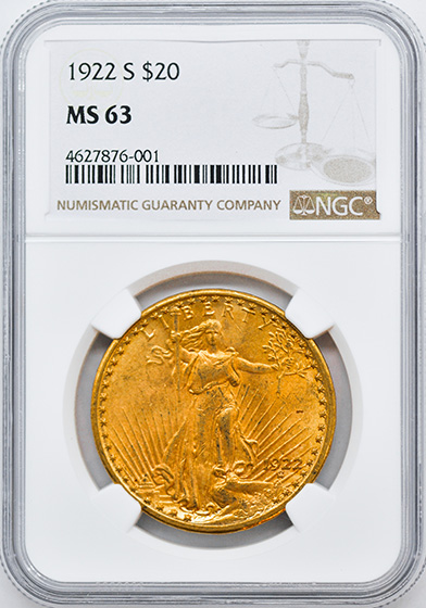 Picture of 1922-S ST. GAUDENS $20 MS63 