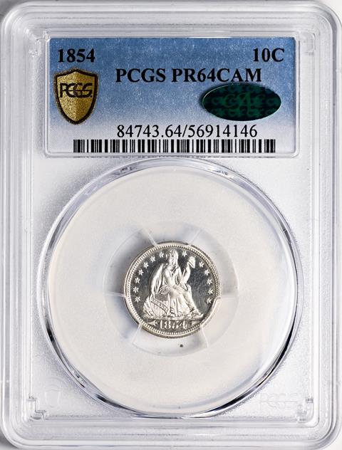 Picture of 1854 LIBERTY SEATED 10C, ARROWS PR64 Cameo