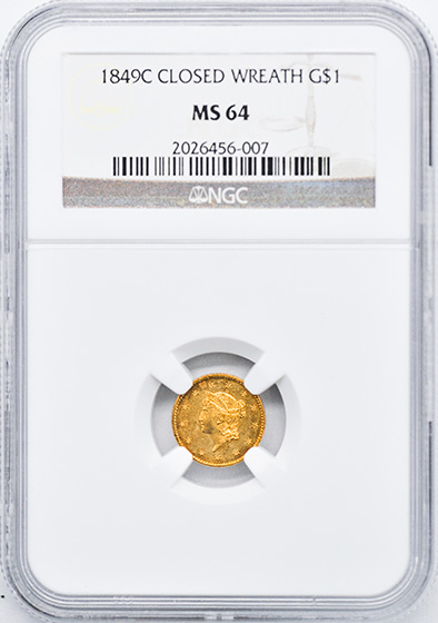 Picture of 1849-C GOLD G$1, CLOSED WREATH MS64 
