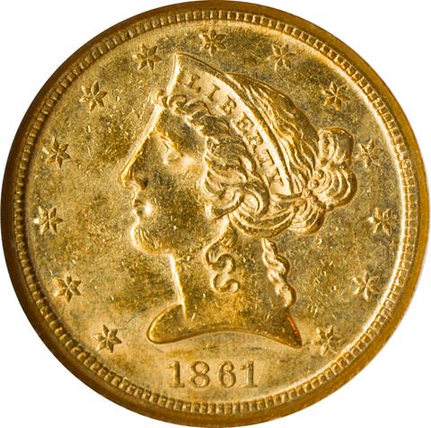 Picture of 1861-D LIBERTY $5 AU58 