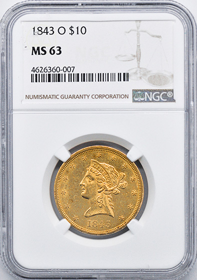 Picture of 1843-O LIBERTY HEAD $10 MS63 