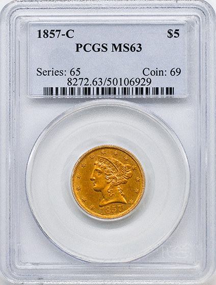 Picture of 1857-C LIBERTY $5 MS63 