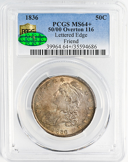 Picture of 1836 CAPPED BUST 50C, 50/00, LETTERED EDGE MS64+ 