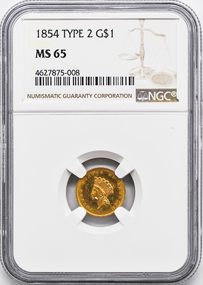 Picture of 1854 GOLD G$1, TYPE 2 MS65 