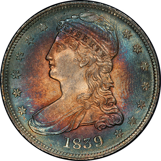 Picture of 1839 CAPPED BUST 50C LL, LARGE LETTERS MS65 
