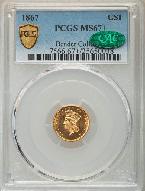 Picture of 1867 GOLD G$1, TYPE 3 MS67+ 