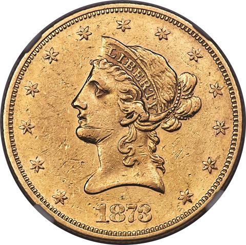 Picture of 1873 LIBERTY HEAD $10, CLOSED 3 AU55 