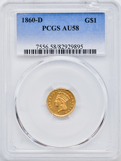 Picture of 1860-D GOLD G$1, TYPE 3 AU58 