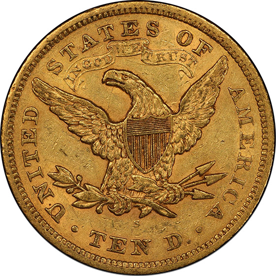 Picture of 1867-S LIBERTY HEAD $10 AU55 