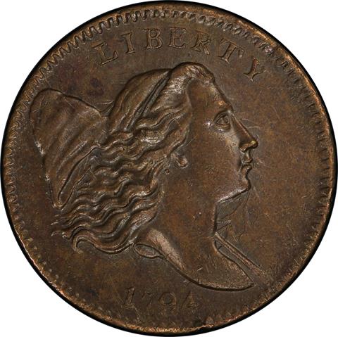 Picture of 1794 LIBERTY CAP 1/2, TYPE 2 FACING RIGHT LARGE HEAD MS62 Brown