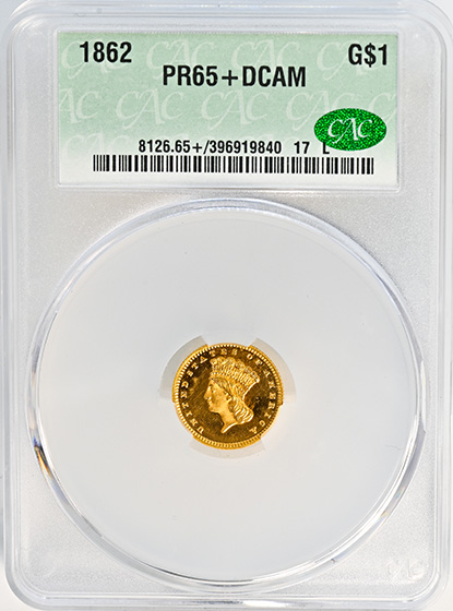 Picture of 1862 GOLD G$1, TYPE 3 PR65 Deep Cameo