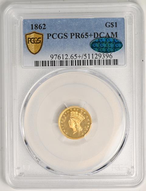 Picture of 1862 GOLD G$1, TYPE 3 PR65+ Deep Cameo