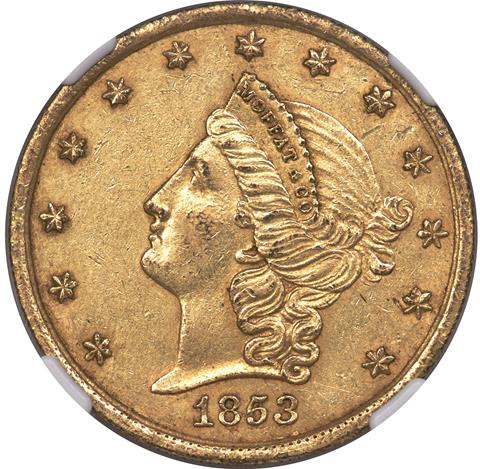Picture of 1853 MOFFAT $20 MS60 