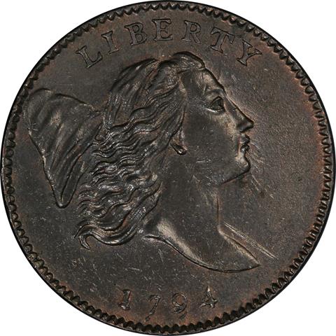 Picture of 1794 LIBERTY CAP 1/2, TYPE 2 FACING RIGHT LARGE HEAD MS63 Brown