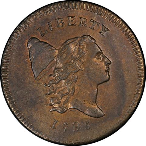Picture of 1795 LIBERTY CAP 1/2, PLAIN EDGE, NO POLE MS63 Brown